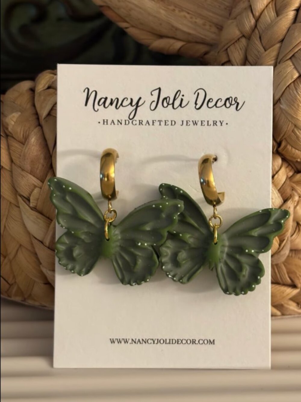 Polymer Clay Green Butterfly Earrings